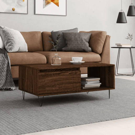 Mesa de Centro, Mesa baixa, 90x50x36,5cm derivados madeira carvalho castanho