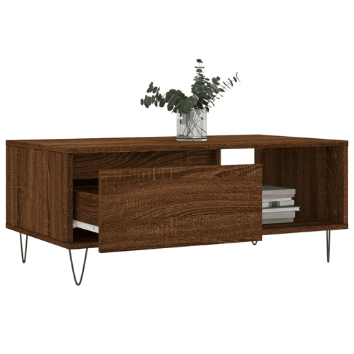 Mesa de Centro, Mesa baixa, 90x50x36,5cm derivados madeira carvalho castanho