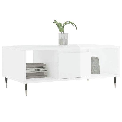 Mesa de Centro, Mesa baixa, 90x50x36,5 cm derivados madeira branco brilhante