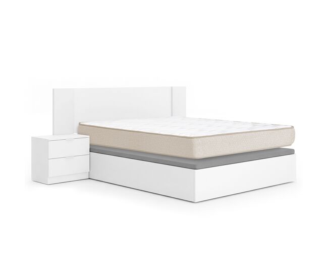 Pack ahorro matrimonio cabecero con dos mesitas len, canapé abatible con colchón nova plus 150 x 190 cm