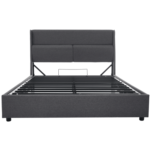 Cama estofada 140x200 cm - Cabeceira ajustável, estrutura hidráulica com arrumação - Cinza