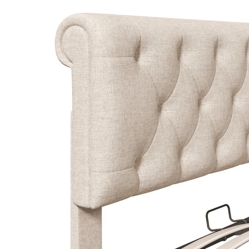 Cama de casal 160x200 - Polsterbett hidráulica com cabeceira ajustável e arrumação - Natural