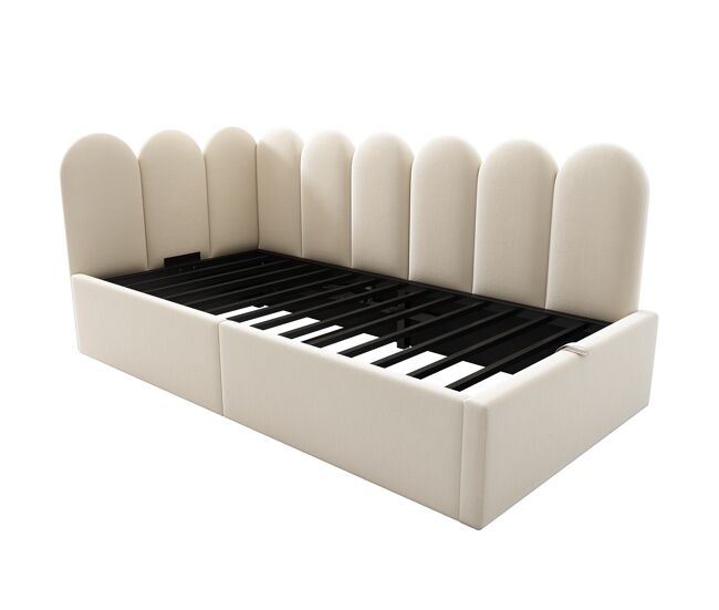 Cama diván 90x190 cm - sofá cama con almacenamiento hidráulico, cama infantil con somier de metal, terciopelo - beige