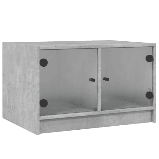 Mesa de Centro, Mesa baixa, c portas de vidro 68x50x42 cm cinza cimento