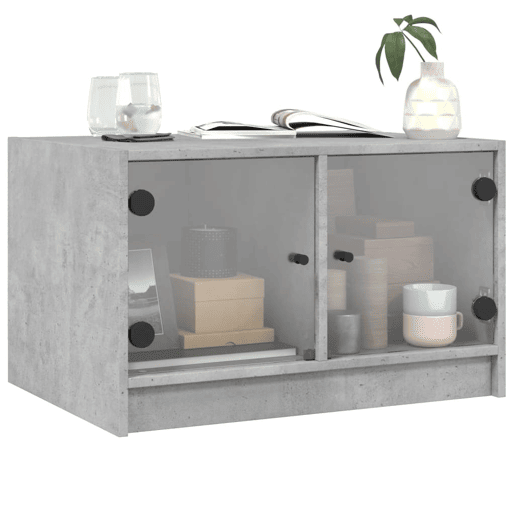 Mesa de Centro, Mesa baixa, c portas de vidro 68x50x42 cm cinza cimento