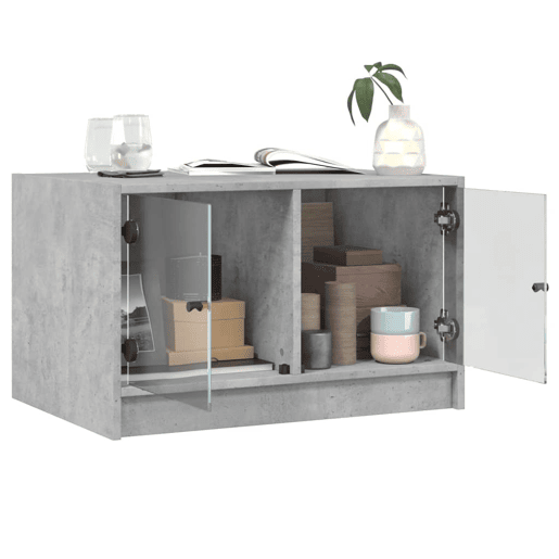 Mesa de Centro, Mesa baixa, c portas de vidro 68x50x42 cm cinza cimento