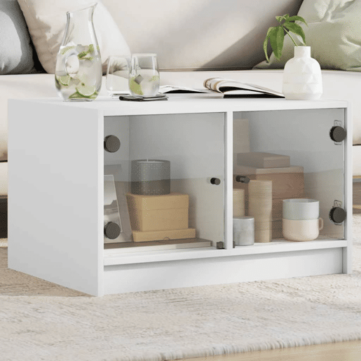 Mesa de Centro, Mesa baixa, c portas de vidro 68x50x42 cm branco