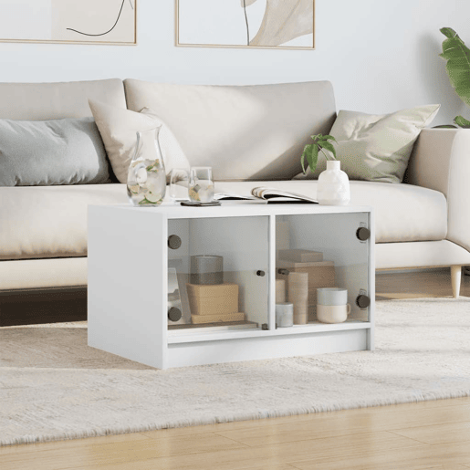 Mesa de Centro, Mesa baixa, c portas de vidro 68x50x42 cm branco