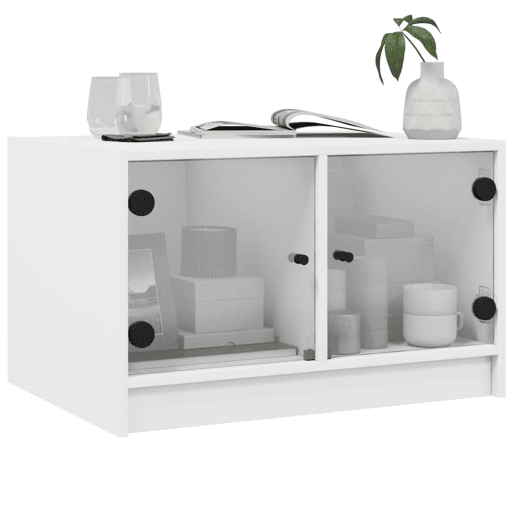 Mesa de Centro, Mesa baixa, c portas de vidro 68x50x42 cm branco