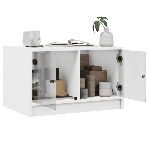 Mesa de Centro, Mesa baixa, c portas de vidro 68x50x42 cm branco