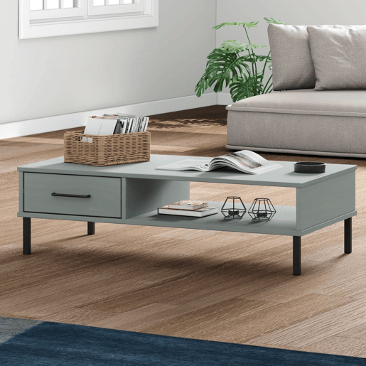 Mesa de Centro, Mesa baixa, c pernas de metal pinho maciço OSLO cinzento
