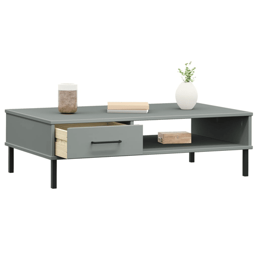 Mesa de Centro, Mesa baixa, c pernas de metal pinho maciço OSLO cinzento