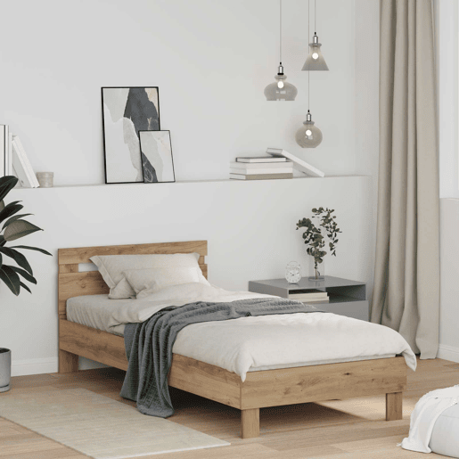 Estrutura de cama de solteiro moderno com cabeceira - Carvalho Artesanal 75 x 190 cm