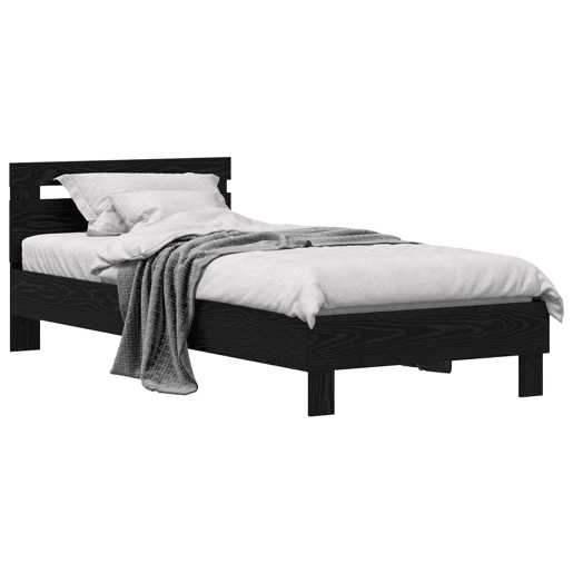 Estrutura de cama de solteiro para adultos com cabeceira Carvalho Preto 98.5 x 200 cm