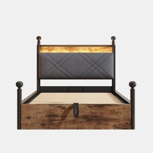 Cama individual multifuncional 90x190 - Com armazenamento hidráulico, dossel em ferro forjado, LED e portas USBTipo-C - Preta