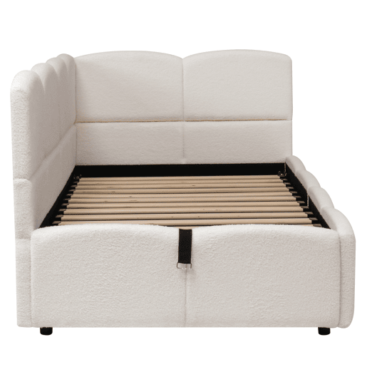 Cama estofada 90x200 cm - com estrado de ripas, sofá-cama, USB, bolsa de armazenamento, bege