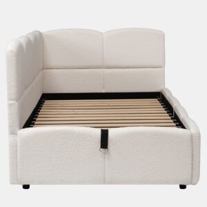 Cama estofada 90x200 cm - com estrado de ripas, sofá-cama, USB, bolsa de armazenamento, bege