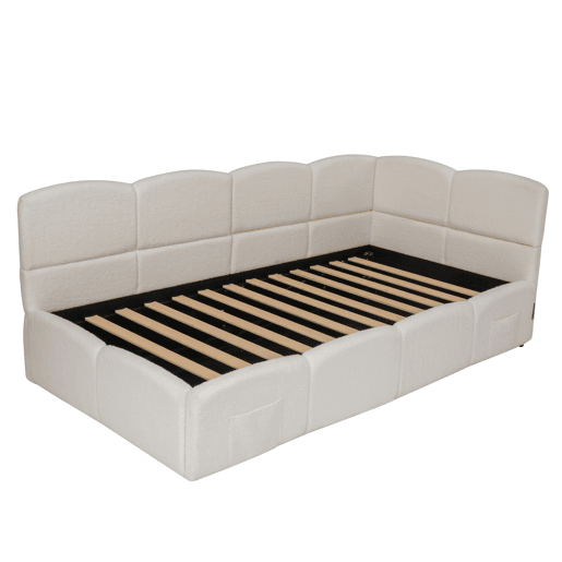 Cama estofada 90x200 cm - com estrado de ripas, sofá-cama, USB, bolsa de armazenamento, bege