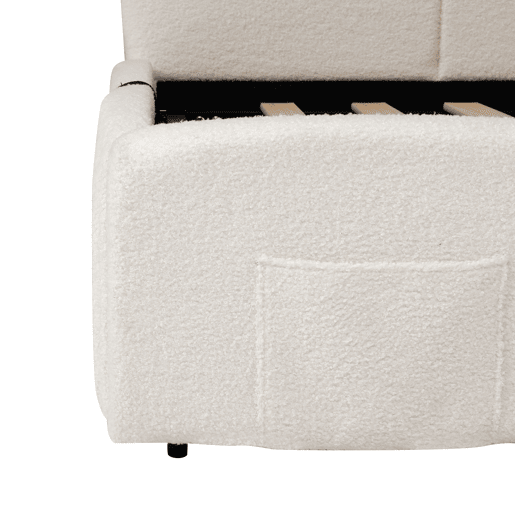 Cama estofada 90x200 cm - com estrado de ripas, sofá-cama, USB, bolsa de armazenamento, bege