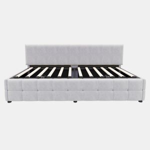 Cama individual 90x200 cm - Com arrumação hidráulica, encosto sem braços, design quadriculado - Cinza claro