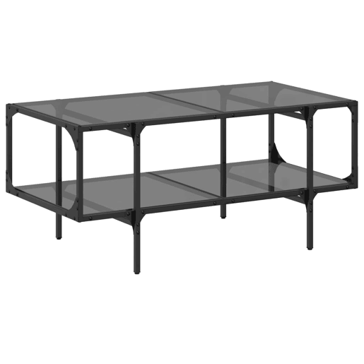 Mesa de Centro, Mesa baixa com topo em vidro preto 98,5x50x45 cm aço