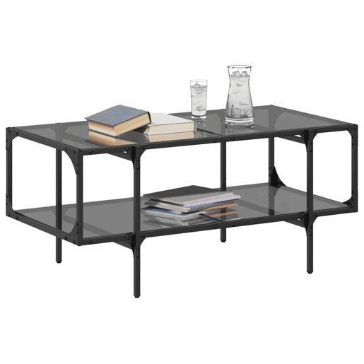 Mesa de Centro, Mesa baixa com topo em vidro preto 98,5x50x45 cm aço