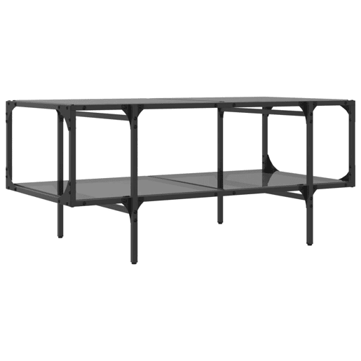 Mesa de Centro, Mesa baixa com topo em vidro preto 98,5x50x45 cm aço