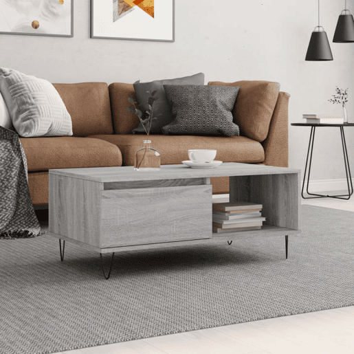 Mesa de Centro, Mesa baixa, 90x50x36,5 cm derivados madeira cinzento sonoma