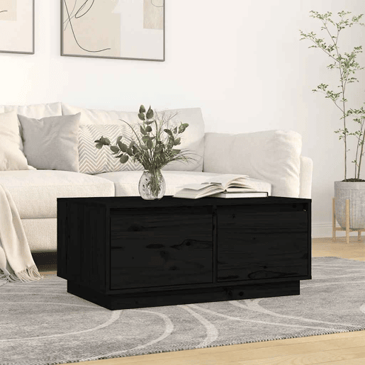 Mesa de Centro, Mesa baixa, 80x50x35 cm madeira de pinho maciça preto
