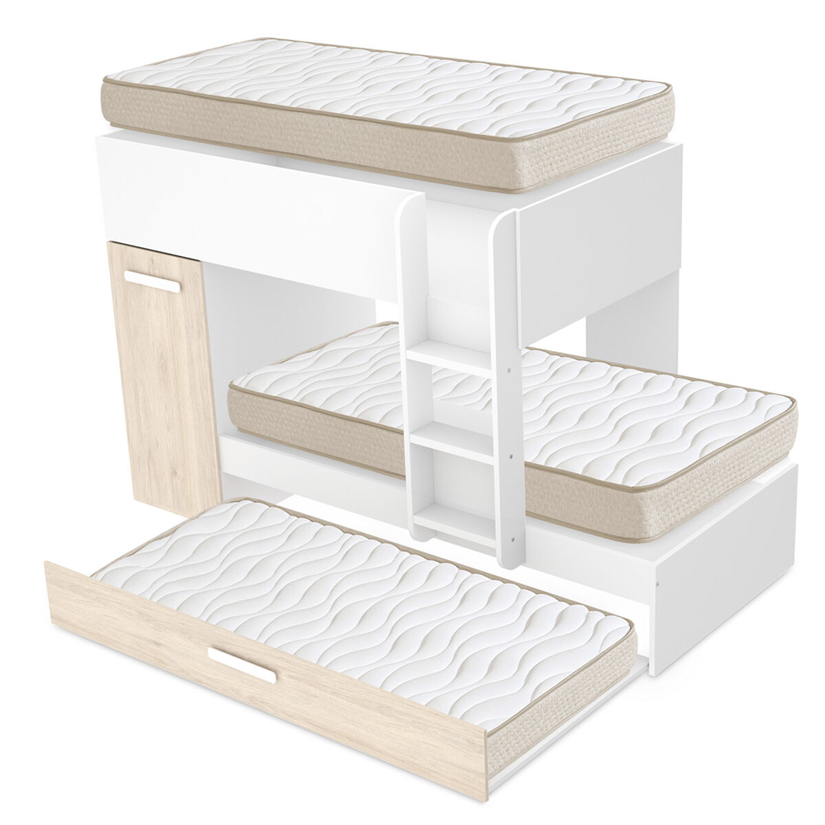 Pack Cama tren triple Tom, 3 Colchones viscoelásticos Nova