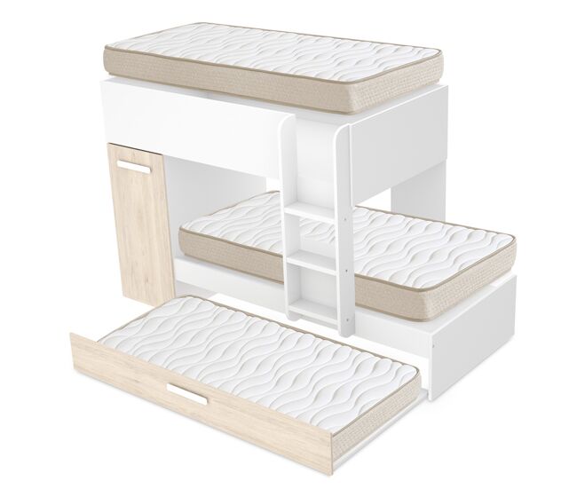 Pack ahorro juvenil cama tren triple tom con 3 colchones viscoelásticos nova 90 x 190 cm