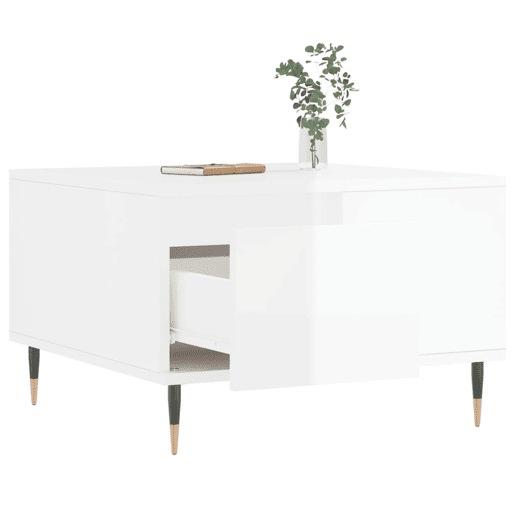 Mesa de Centro, Mesa baixa, 55x55x36,5 cm derivados madeira branco brilhante