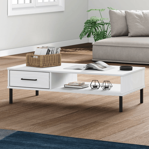Mesa de Centro, Mesa baixa, c pernas de metal pinho maciço OSLO branco