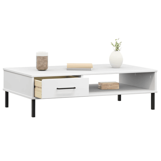 Mesa de Centro, Mesa baixa, c pernas de metal pinho maciço OSLO branco