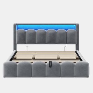 Cama multifuncional 180x200 cm - Com armazenamento hidráulico, USB, LED, design em pétalas, cinza