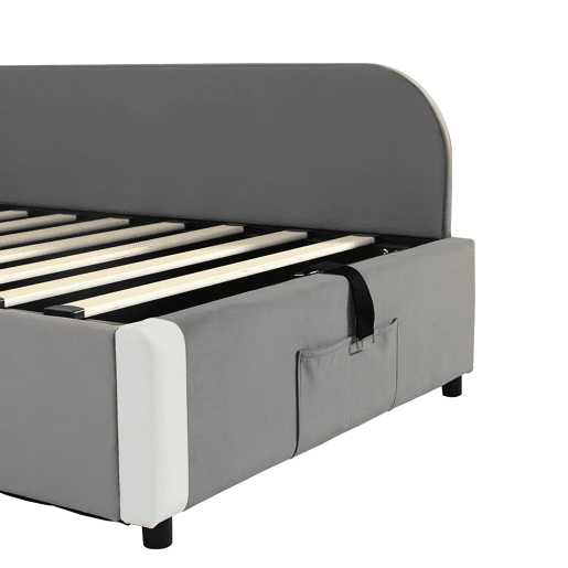 Cama hidráulica 90x200 cm - Com arrumação, cerca macia, saco de arrumação - Cinza Cama hidráulica 90x200 cm - Com arrumação, cerca macia, saco de arrumação - Cinza