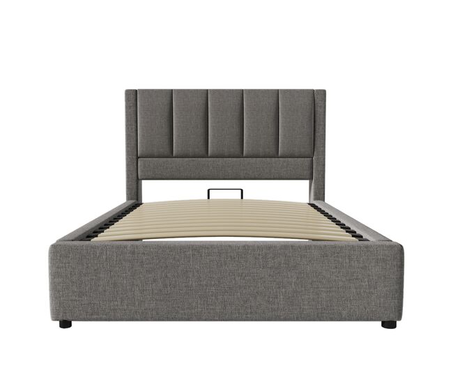 Cama tapizada 90x200 cm - con portavasos oculto y estación de carga - linaza gris