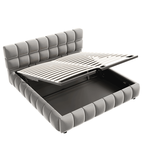 Cama estofada 140x200 cm - Cabeceira e laterais volumosas, função de armazenamento hidráulico, cinza