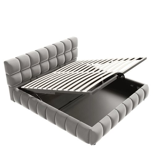 Cama estofada 140x200 cm - Cabeceira e laterais volumosas, função de armazenamento hidráulico, cinza