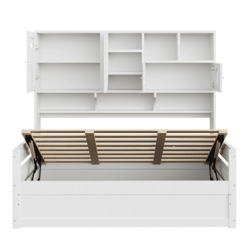 Sofá-cama de madeira 90x200 cm - Multifuncional, com arrumação, hidráulico, branco Sofá-cama de madeira 90x200 cm - Multifuncional, com arrumação, hidráulico, branco