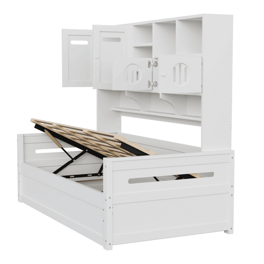 Sofá-cama de madeira 90x200 cm - Multifuncional, com arrumação, hidráulico, branco Sofá-cama de madeira 90x200 cm - Multifuncional, com arrumação, hidráulico, branco