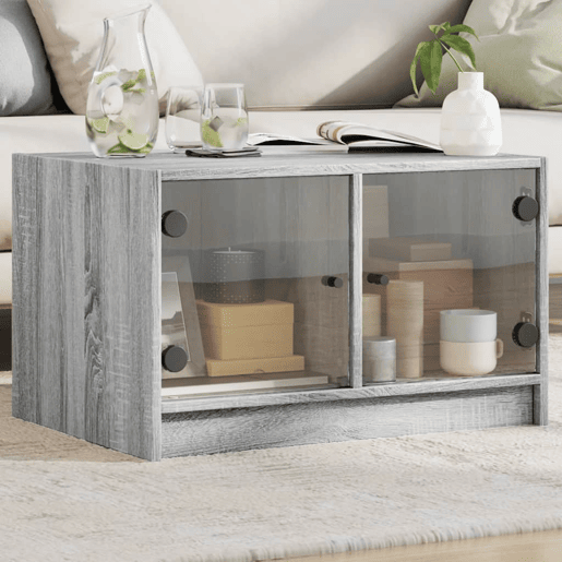 Mesa de Centro, Mesa baixa, c portas de vidro 68x50x42 cm cinza sonoma