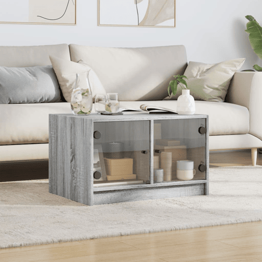 Mesa de Centro, Mesa baixa, c portas de vidro 68x50x42 cm cinza sonoma
