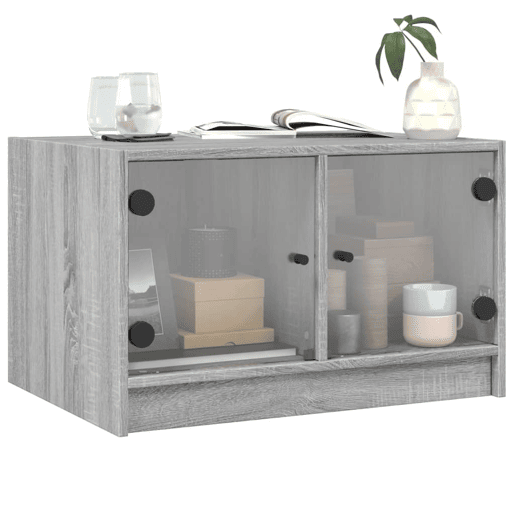 Mesa de Centro, Mesa baixa, c portas de vidro 68x50x42 cm cinza sonoma