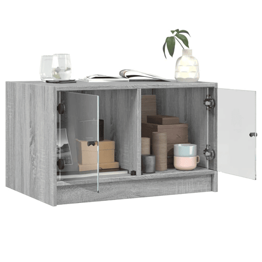 Mesa de Centro, Mesa baixa, c portas de vidro 68x50x42 cm cinza sonoma