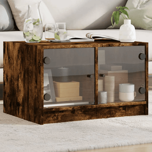 Mesa de Centro, Mesa baixa, c portas de vidro 68x50x42 cm carvalho fumado