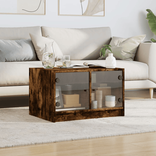 Mesa de Centro, Mesa baixa, c portas de vidro 68x50x42 cm carvalho fumado
