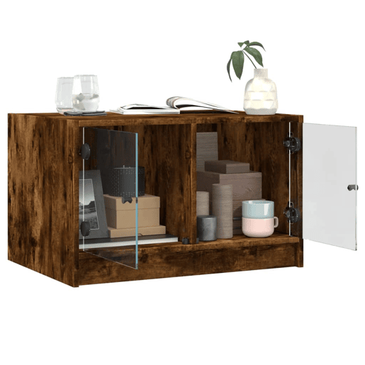 Mesa de Centro, Mesa baixa, c portas de vidro 68x50x42 cm carvalho fumado