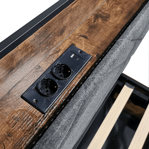 Cama multifuncional em ferro forjado 140x190 - Armazenamento hidráulico, dossel, LED, USBType-C - Preto