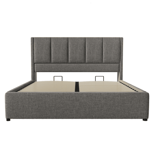 Cama estofada 140x200 cm - Com arrumação, suporte para bebidas e estação de carregamento - Cinza